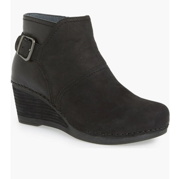 SHIRLEY' WEDGE BOOTIE IN BLACK NUBUCK LEATHER - Picture 1 of 12
